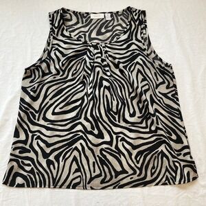 Chicos Tank Top Womens 2 Brown Animal Print Sleeveless Blouse Pleated Front